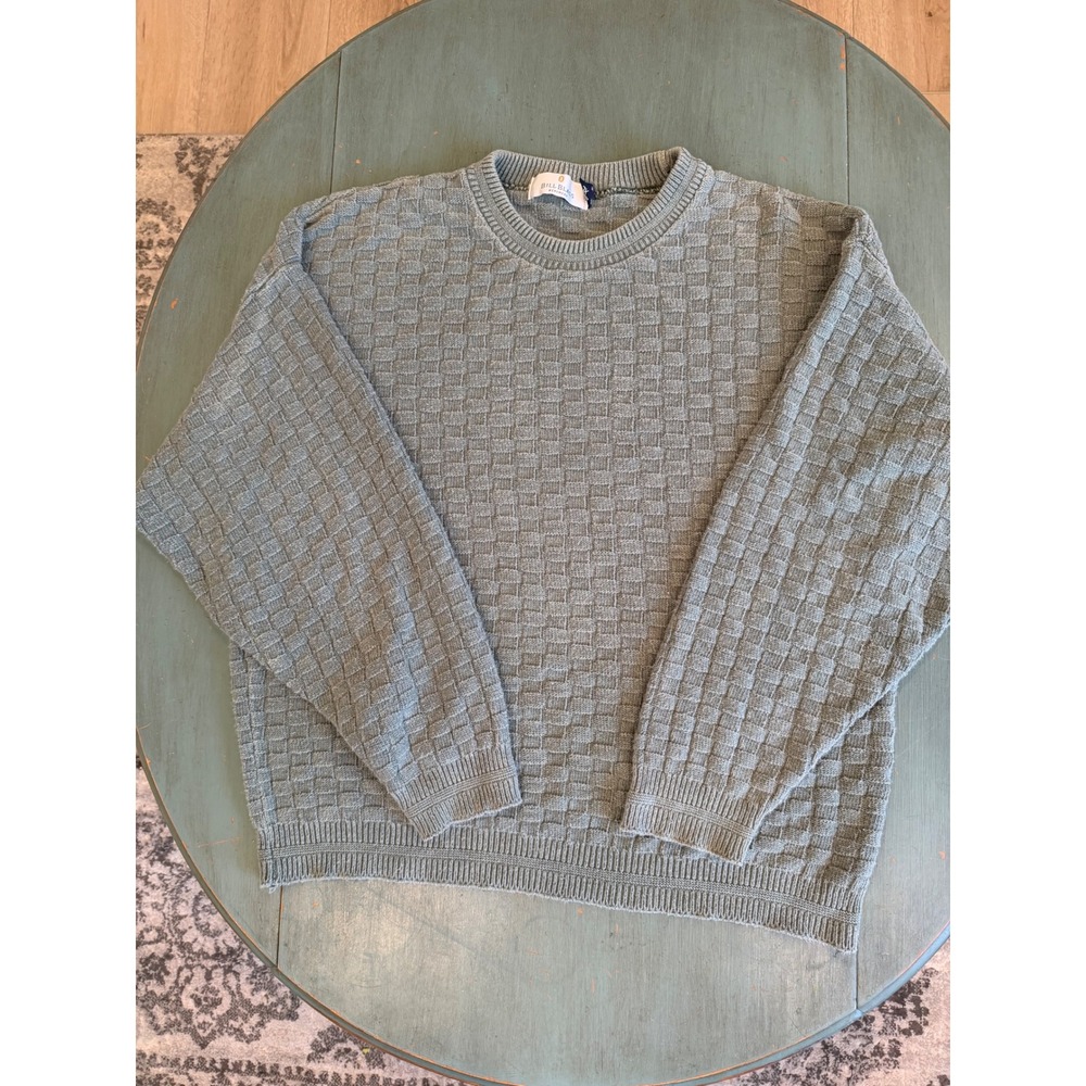 VTG Bill Blass Menswear Cotton Sweater XL Sage Green Basketweave Knit USA